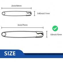 ZIPCCI 3 Inch Large Safety Pins - 72 Pcs Heavy Duty Steel Wire Pins (Large Size) - 3 inch - Xem 2