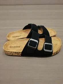 Giày sandal hở mũi thoáng khí phong cách cổ điển dành cho nữ, dép đi trong nhà bền, chống trượt, thoải mái, giày mùa hè dành cho nữ - Da lộn màu đen - Xem 3