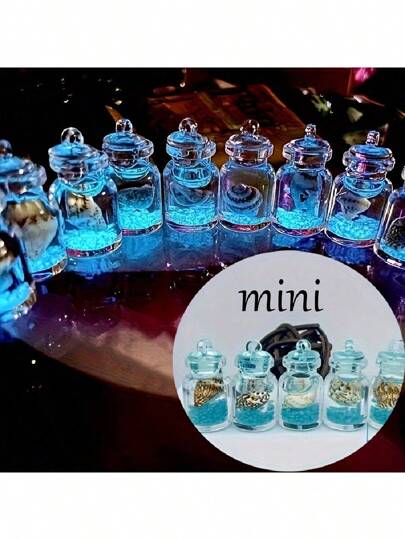 3-10个海洋主题透明迷你瓶，发光挂饰，室内外装饰，新年礼物，彩色DIY饰品吊坠配件，吸光发光，小巧房间装饰家居摆件，家居微缩小物