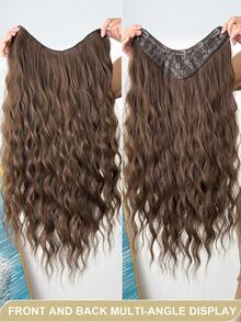 Clip In Hair Extensions V-Shaped Black Brown 24 Inch Long Water Wave Wavy Heat Resistant Fiber Synthetic Hairpiece For Women Girls Party Daily Use - Mocha Brown - View 8