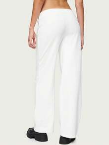 Women Y2K Number Printed Sweatpants Drawstring Elastic High Waist Straight Leg Baggy Pants Loose Workout Joggers Casul Trousers - 白色 - 查看 4