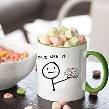 1 Pieza Taza de café de cerámica de 11 onzas con ilustración de "Por favor úsala" del cerebro, taza reutilizable con recubrimiento múltiple, apta para lavavajillas y microondas, taza de café con humor de uso múltiple, regalo portátil para la oficina, taza de té, taza de leche, de vuelta a la escuela - Multicolor - Ver 16