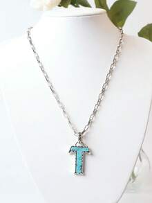 1pc Western Country Style Vintage Textured CCB Multicolor Leopard Print Black & White Plaid 26 Letter Minimalist Pendant Necklace, Sweater Chain