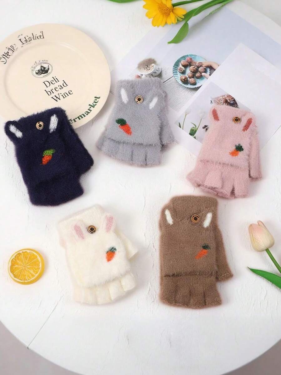 1 Pair Of Cute Flip-Top Gloves - Made Of Extremely Cold-Resistant Plush Fabric. - A Versatile Pair Suitable For Both Work And Leisure, Which Can Be Worn As Either Half-Palm Gloves Or Full-Palm Gloves. - Allows Touchscreen Writing While Working, No Need To Take Them Off Frequently. - Available In Versatile White And Brown For You To Choose From. - The Perfect Choice For Outdoor Cycling And Skiing In Cold Winters. - Wishing You A Warm Winter / Fall - Multicolor - View 1