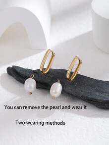 Hihho 1對時尚人造珍珠裝飾耳墜適合女士日常裝飾 - 銀色 - 查看 6