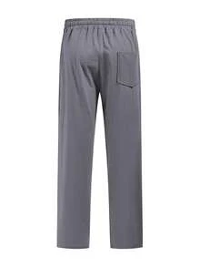 Men's Drawstring Linen Pants With Pockets Stylish Solid Casual Mid Rise Wide Leg Trousers For Spring/Autumn - Grey - View 7