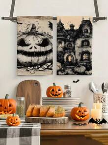 2pcs/4pcs/12pcs Halloween Witch Pattern Kitchen Towels, Halloween Pumpkin Pattern Bathroom Towels, Halloween Outdoor Party Towels, Halloween Home Decor, Halloween Kitchen Decor, Modern Style, Quick Drying, Super Soft Microfiber Material, Rectangular, 15.75IN*23.62IN/40*60CM Digital Printing Pattern, Suitable For Outdoor Party Decoration, Halloween Holiday Gifts