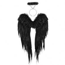 Adult Angel Wing Lightweight Feather Angel Wings And Halo Headband Cosplay Costumes Props For Party Accessories - 黑色 - 查看 8