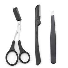 3 Stücke Edelstahl Augenbrauen Trimm-Scheren mit Wimpernkamm, schwarze Schönheitstools, praktisch und schnell für Augenbrauen Trimmen, geeignet für Männer und Frauen, klein und zum Mitnehmen geeignet, das beste Tool zum Augenbrauen Trimmen