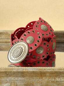 1pc Women's Fashionable Boho Style PU Faux Leather Round Buckle Waist Belt, Suitable For Daily Wear Summer, School Fall, Autumn, Halloween - Cà phê 2 - Xem 1