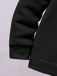 男童卡通印花保暖连帽衫和运动裤套装 - 黑色 - 查看 4