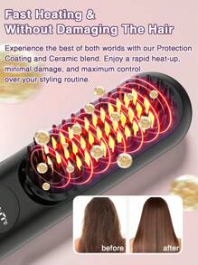 GENAI 直发梳，便携式负离子直发刷，长效电池热梳直发器，轻巧迷你便携，防烫设置 - 彩色 - 查看 4