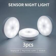3 Packs Motion Sensor Closet Lights - Magnetic, USB Rechargeable, 8-LED Wireless Indoor Lighting,120° Ultra-Wide Infrared Induction, Semi-Flush Mount, Plastic Shade, Battery Powered, Hallway, Stairs, Bedroom, Infrared Sensor, Yellow/White LED - Multicolor - View 7
