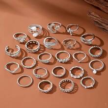 23件套奢华眼睛造型仿珍珠多元素戒指套装，饰以水钻，适合女性日常佩戴 - 銀色 - 查看 2