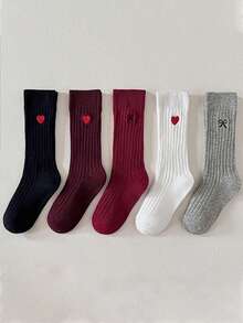 5 双儿童秋冬心形蝴蝶结及膝袜，时尚长袜搭配裙子 - 彩色 - 查看 2