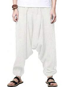 Mens Womens Harem Pants Loose Fit Boho Yoga Hippie  Drop Crotch Trousers-20256688 - 米色 - 查看 1