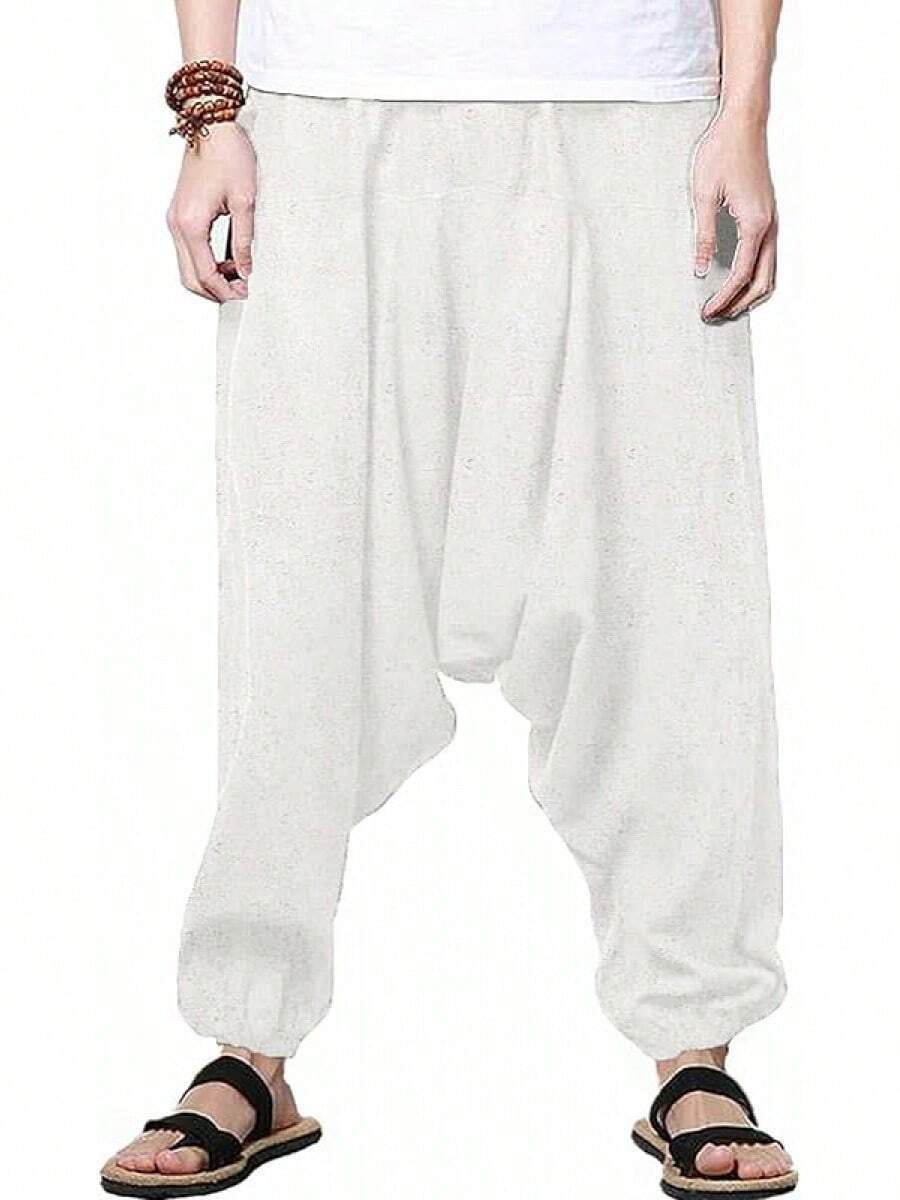 Mens Womens Harem Pants Loose Fit Boho Yoga Hippie  Drop Crotch Trousers-20256688 - 米色 - 查看 1