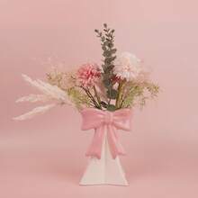 White Ceramic Vase Set With Pink Bow Decor - Home Decor Room Vase Glass Vase - Pink - View 10