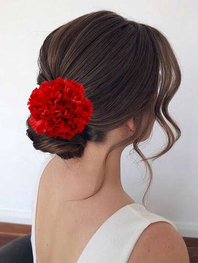 1/5 piezas Pinzas para el cabello con flor de clavel hecha a mano de alta calidad, adecuadas para mujeres y niñas, pinzas para el cabello de tela elegantes de 10 cm, adecuadas para bodas, playas, vacaciones, citas, uso diario, regalos del Día de la Madre, fiestas de primavera/verano, accesorios bohemios, colores: amarillo, blanco, rojo, naranja, morado