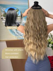 24 Inch V-Shaped Light Brown Water Wave Wig, Heat Resistant Synthetic Fiber Material, Suitable For Women & Girls To Wear For Parties And Daily Use - Linen Gold - View 8