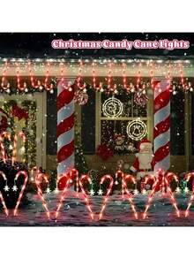 Solar-Powered Christmas Candy Cane Lights Set - 5pcs Warm White LED Outdoor Decor For Yard, Garden & Tree, Christmas Decor