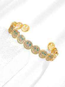 1 pieza Decoración con baño de cobre con cara sonriente y circonita cúbica, adecuada para fiestas y reuniones