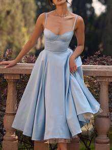Elegant Off-Shoulder Princess Gown For Women - Light Blue Double-Layer Tulle Skirt, Ruffled Sleeves, A-Line Silhouette, Perfect For Spring/Summer Weddings And Formal Events, Princess Dresses For Bride, Wedding Guest Attire, Sophisticated Craftsmanship - Light Blue - 查看 3