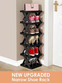 9/6 层窄鞋架，全新升级款鞋架小型垂直鞋架，节省空间的 DIY 独立式鞋子收纳架，适用于入口、衣柜、走廊，易于组装且结构稳定，黑白