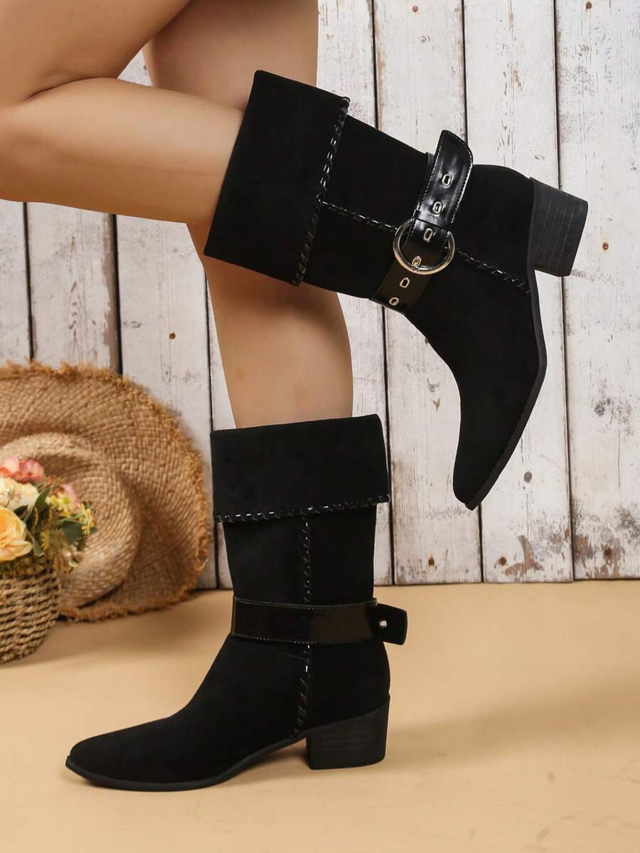 Kozaki w stylu western na grubym obcasie z wysoką cholewką, ręcznie tkane klamry, sznurowane, modne, wysokie buty, kozaki rycerskie, kozaki do połowy łydki, damskie płaskie buty na grubym obcasie w jednolitym kolorze, kozaki za kolano, wysokie buty w dużych rozmiarach, wysokie buty na grubym obcasie z wysokim noskiem w szpic, jednokolorowe, seksowne, eleganckie, materiałowe, sznurowane botki do kostki na imprezę na świeżym powietrzu, wysokie buty na wysokim obcasie z grubą platformą, eleganckie buty damskie