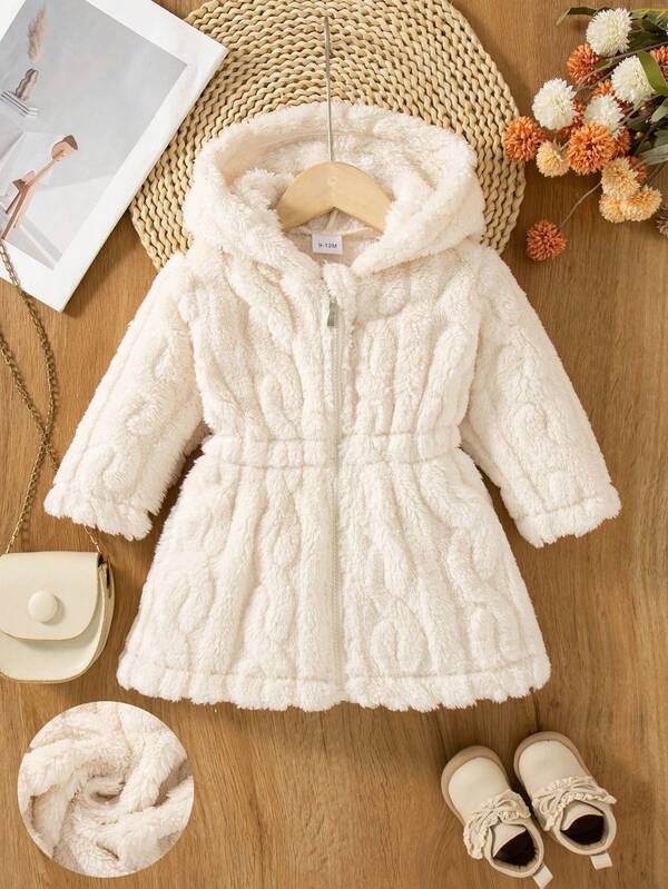 Chaqueta con capucha de forro polar de unicolor con cremallera y manga larga para niñas bebé, para otoño/invierno
