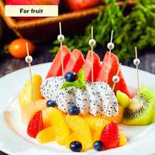 200/100/50/10pcs Bamboo Fruit Skewers, Handmade Round White Pearl, Suitable For Fruits, Cakes, Breads, Appetizers, Handmade Bamboo Appetizers, White Pearl Foods, Applicable For Weddings, Halloween, Christmas, Gatherings, Parties, Outdoor BBQs, Picnics - White - View 4