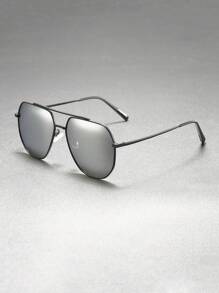 1pc Men's Retro Metal Frame Double Bridge Fashion Glasses, Suitable For Daily Wear, Sweaters, Coats, New Year Travel, Casual And Stylish