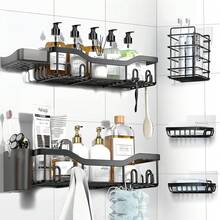 Shower Caddy Adhesive Shower Organizer 7-Pack, Rustproof Stainless Steel Bathroom Shelves, Large Capacity No-Drill Rack Storage Accessories With Soap Dish Toothbrush Holder &24 Hooks Home Decor - 黑色 - 查看 12