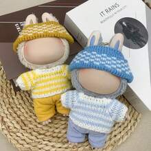 Ropa de muñeca de 6.69 pulgadas, compatible con Labubu, 1 set de decoración - Conjunto de sombrero de cubo, suéter y pantalones de moda, adecuado para muñecas de 6.69 pulgadas, accesorios lindos de BuLabu, para jugar y exhibir (muñecas no incluidas)