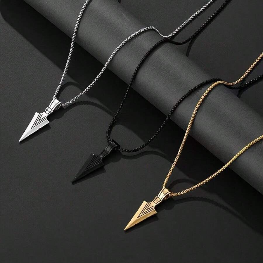 2025 New European & American Style Arrowhead Pendant Necklace For Men, Includes Chain