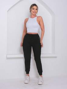 Women's Polyester Tie Pants - Black - View 1