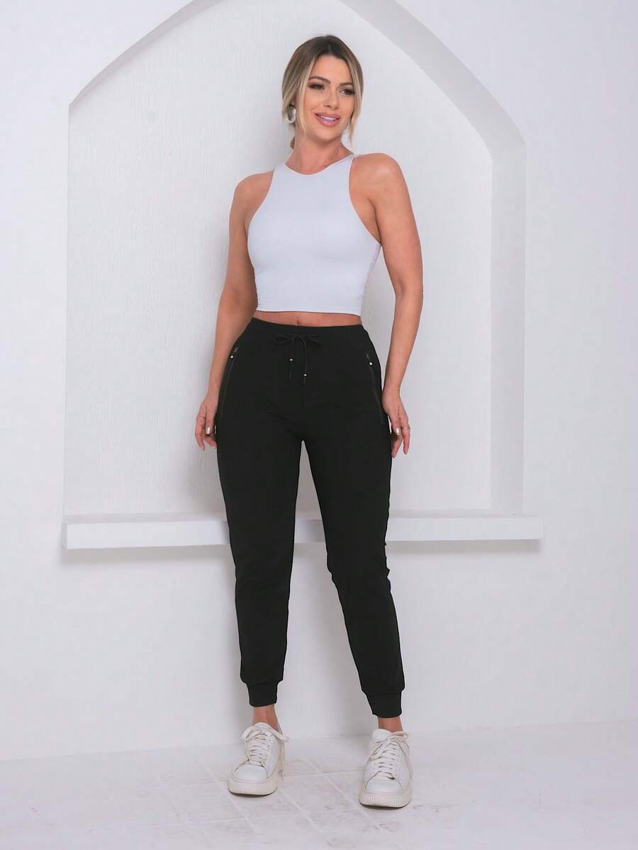 Women's Polyester Tie Pants - Black - View 1