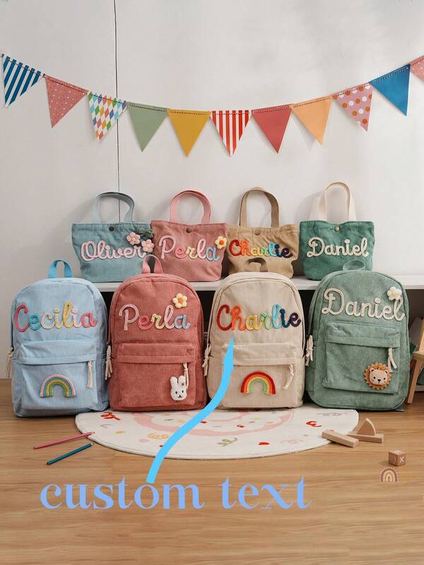 1 pezzo Set di zaino personalizzato e borsa a tracolla. Regali per il ritorno a scuola. Primo giorno di scuola. Regali personalizzati per bambini e bambini in età prescolare. Borse per asilo nido, multifunzionali, decorative, con lettere, eleganti, moderne, colorate, carine, adorabili, casual, personalizzate, uniche, ideali come regali per lui, ideali come regali per lei, edizione Ognissanti