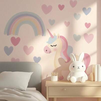 1 PIEZA Pegatina de pared autoadhesiva de unicornio arcoíris estilo cuento de hadas para niñas, decoración para habitación infantil, sala de estar, dormitorio, baño, decoración del hogar, pegatinas, vinilos decorativos para baño, decoraciones primaverales para dar un nuevo aspecto a tu hogar, pegatinas decorativas para fiestas, cumpleaños y graduación