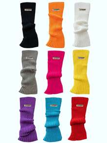 1 par de calentadores de piernas de invierno para mujer - Diseño elástico acanalado suave con decoración de hebilla de hierro, cobertura cómoda tipo calcetín para vaqueros y botas, estilo elegante y sencillo, accesorio para clima frío, ajuste ceñido y cómodo, construcción de tela suave, ropa de temporada de moda, un imprescindible para las mujeres fashionistas.