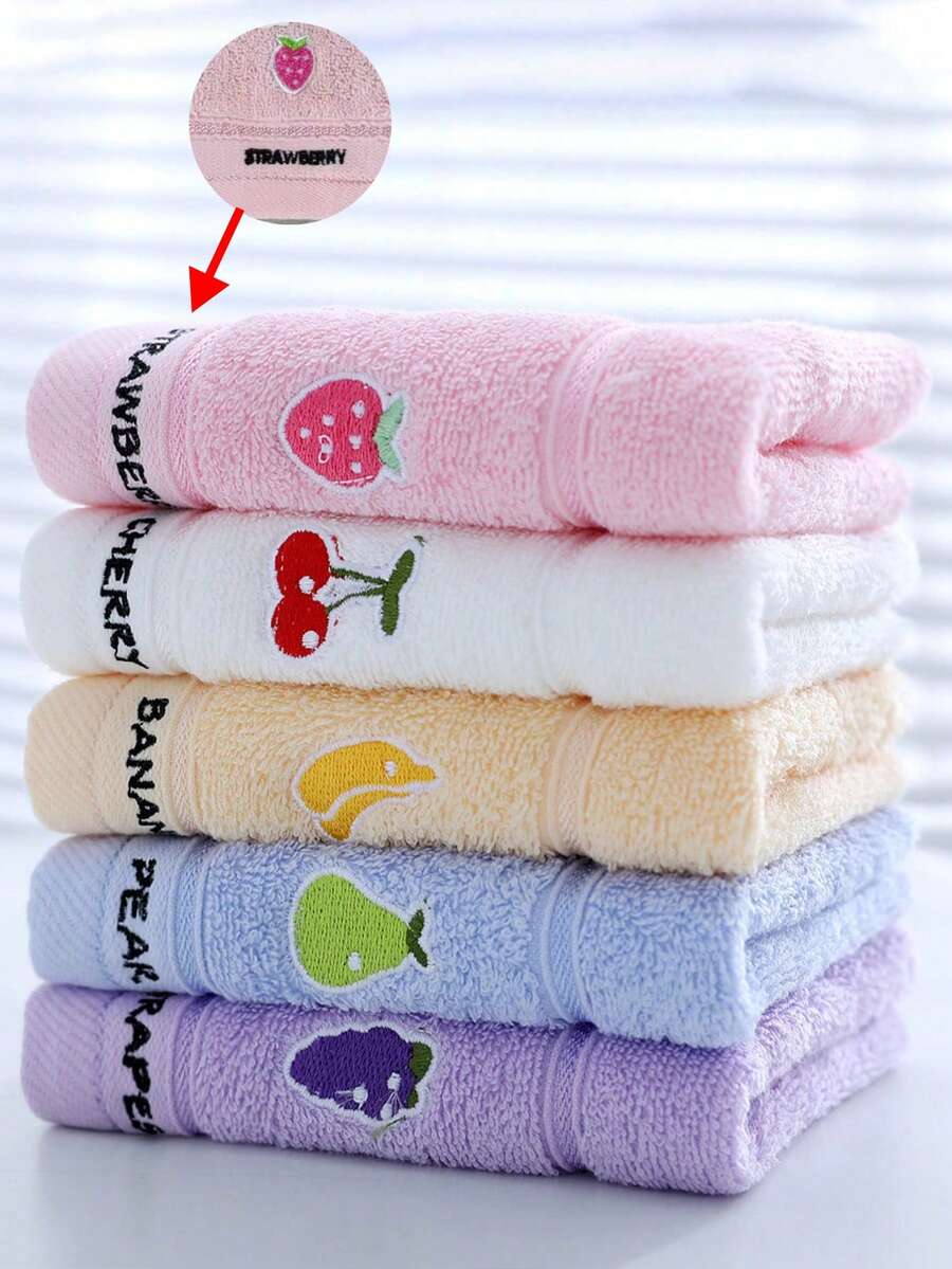 Toalha pequena de 1/4 peças, estampa de frutas bordadas, 9,84 x 19,68 polegadas, várias cores, toalha de rosto/mão, absorvente e de secagem rápida, unissex, adequada para banheiro, escola, cozinha, presente de feriado, viagem e uso externo. Toalhas de banho para salão de beleza, esportes de hotel, itens essenciais para casa, toalha, cuidados com a pele. - Multicolorido - Ver 1