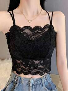 RUIWY Black Sexy Lace Camisole, Casual Sleeveless Bra Top For Women, Spring/Summer - Black - View 3
