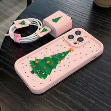 5 قطع مجموعة غطاء هاتف عيد الميلاد الوردي أنيق وفاخر، مناسب لموديلات 11/12/13/13 برو ماكس/14/14 برو/14 بلس/14 برو ماكس/15/15 برو/15 برو ماكس/16/16 برو/16 بلس، واقي شاحن، إكسسوارات الهاتف