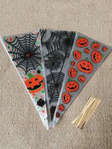 10pcs Halloween Pumpkin Pattern Mixed Gift Bags, Candy, Chocolate, Cookie Packaging Bags, Baking Food Bags