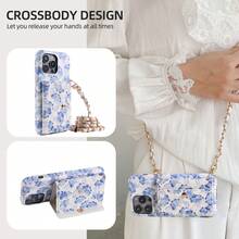 1 PC Luxury High-End Faux Leather Wallet Phone Case For I Phone 16 16e 15 14 Plus 13 12 11 Pro Max Litchi Pattern For Sam Sung For Galaxy Compatible With Google Pixel 6 7 8 9 Pro XL 9A 8A 7A 6A For Xiao Mi 11 Lite 12 12S Ultra 14 Redmi Note 13 13R Pro + For MOTO Edge 30 G Power Play Stylus 5G Metal Long Chain Crossbody Card Holder Protective Cover Waterproof Shockproof Anti-Fall Scratch Resistant - Flowers E - View 2