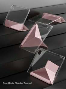 غطاء قابل للطي بشكل Y مع حامل من البلاستيك الشفاف متوافق مع iPad Air 11 13 M2 2025 M3 ، يدعم زوايا متعددة ، متوافق مع A16 11th 2024 Air 5 Air 4 10.9 9th 8th 7th 10.2 5th 6th 9.7 10th Gen 2021 Pro 11 12.9 Mini6 7 مع حامل قلم ، تنبيه تشغيل/إيقاف تلقائي - وردي