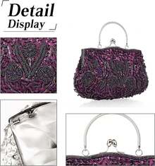Gtes Women's Handbags, Evening Bags, Beaded Evening Bags Designed For Women, Clutches With Sequin Design, Purses, Wedding Party Clutches For The Wedding Season And Dinner Party Wear - Màu tím - Xem 2