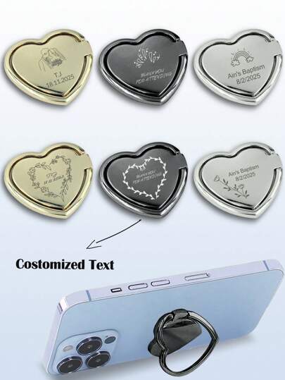 1pc Customized Metal Heart-Shaped Phone Holder, 360° Rotatable, Creative Gift, Team Customization, Suitable For All Phones, No Battery Included