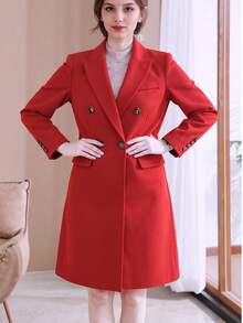 Casaco Médio Dupla Face Sólido Elegante para Mulheres, Colarinho de Blazer e Ajuste Alfaiatado, Design com Botões, Versatilidade de Uso do Escritório à Noite