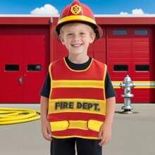 2 件儿童角色扮演服装、消防员制服、制服、角色扮演玩具、适合男孩和女孩、户外玩具、多人玩具、节日派对装扮、万圣节服装、适合作为节日礼物、生日礼物、圣诞节礼物、万圣节礼物、返校礼物 - 彩色 - 查看 3